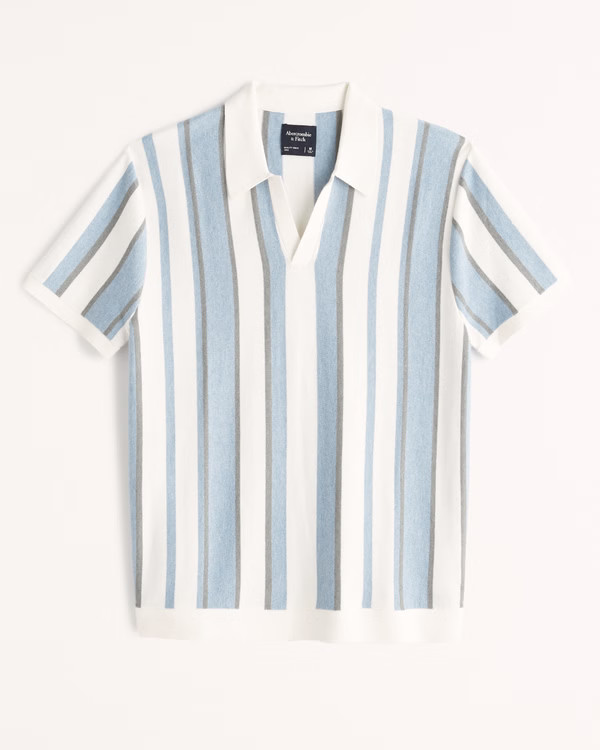 Men's Striped Johnny Collar Sweater Polo | Men's Tops | Abercrombie.com | Abercrombie & Fitch (US)
