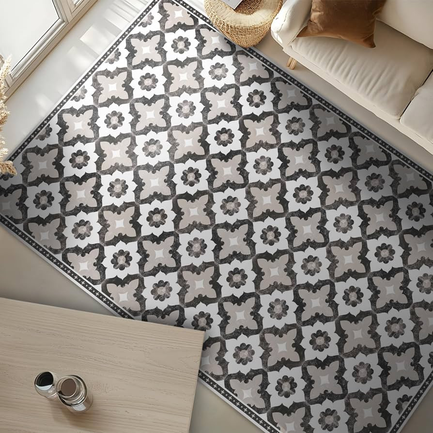 Carolina Creekhouse Vinyl Floor Mat 3'x5' - Taupe Geometric Floral - Waterproof Non-Slip Kitchen ... | Amazon (US)