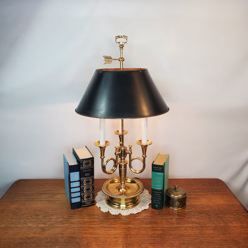 Gorgeous Baldwin 3 Arm French Horn Style Table Lamp, Boillotte Lamp, Black Metal Tole Shade, Desk... | Etsy (US)