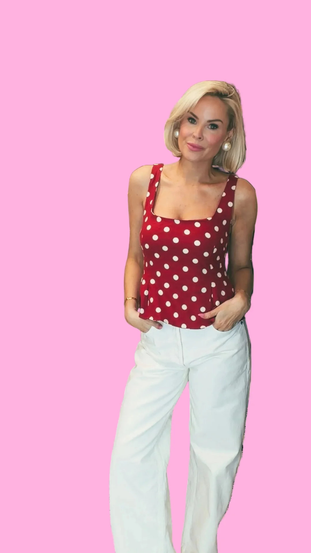 Nataly Polka Dot Peplum Tank Top | Teggy French