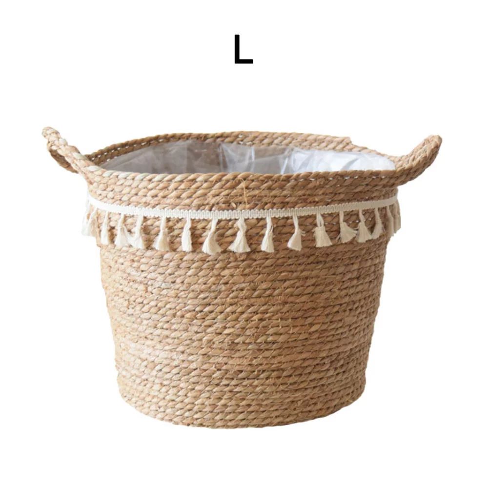 Natural Handmade Rattan Woven Seagrass Pot Garden Flower Vase Hanging Folding Basket With Handle ... | Walmart (US)