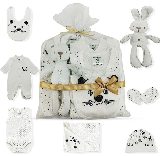 TANGEE KIDS Baby Gift Set 7 Piece Ivory White (0-3 Months), Baby Shower Newborn Premium Cotton Ba... | Amazon (US)