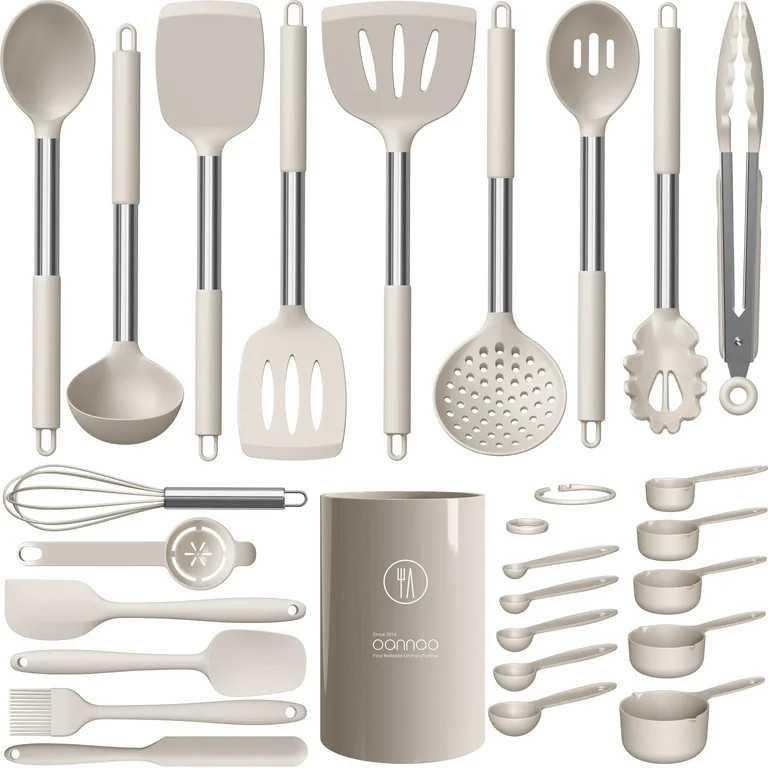 Silicone Cooking Utensils Set - Heat Resistant Stainless Steel Kitchen Utensils, Baking Tools Kit... | Walmart (US)