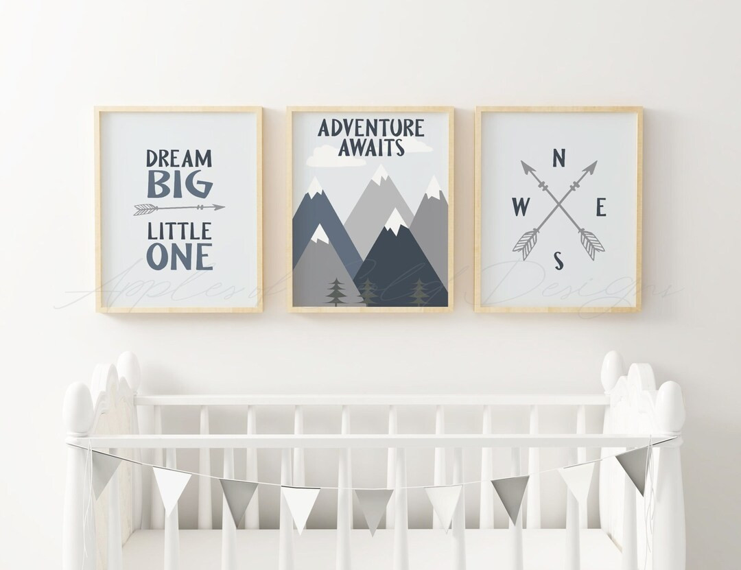 Mountain Nursery Prints: Adventure Awaits, Navy Blue Woodland Decor (digital Download) - Etsy | Etsy (US)