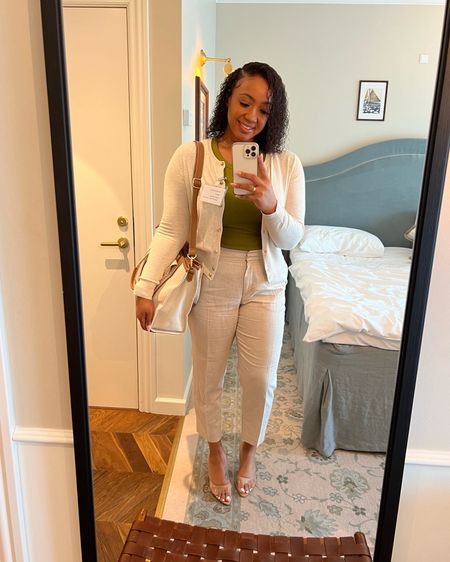 Day 2 of meetings and I chose a simple and clean work outfit. All super affordable and run TTS. I’m wearing a Large in the tank and cardigan and a 12 in the pants. 

#LTKStyleTip #LTKMidsize