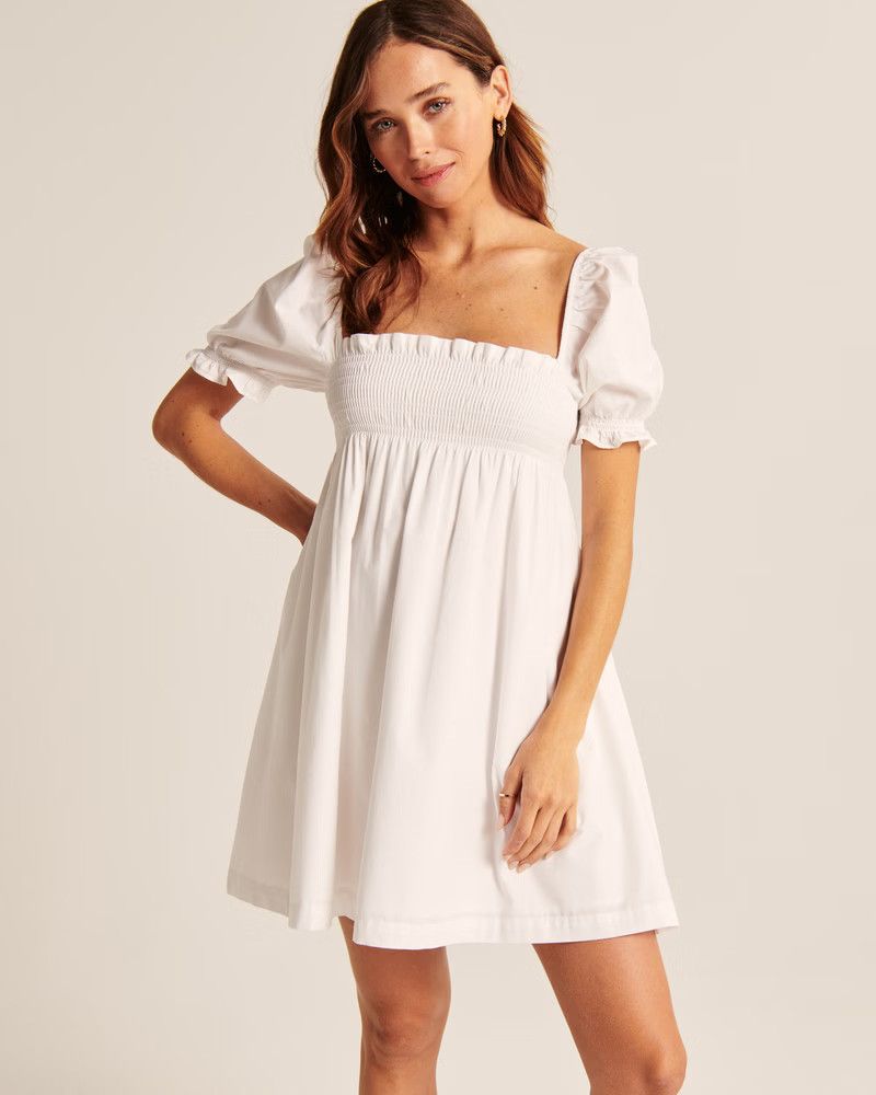 Smocked Babydoll Mini Dress - White Dress | Abercrombie & Fitch (US)