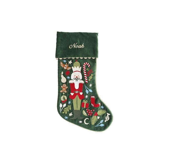 Rifle Paper Co. Nutcracker Embroidered Velvet Christmas Stocking | Pottery Barn Kids