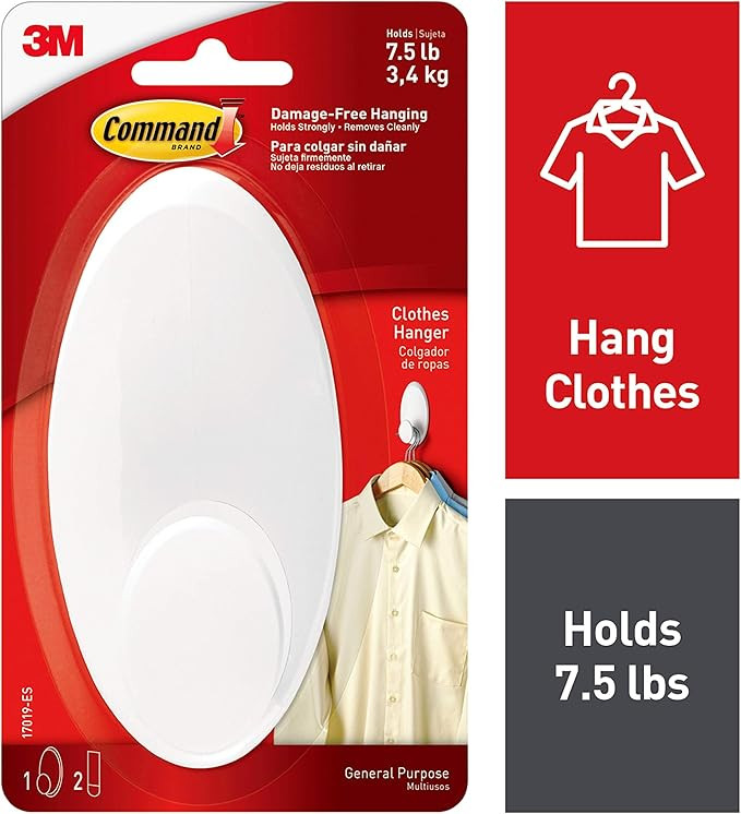 Command Clothes Hanger, 1 hanger, 2 strips, Large, Organize Damage-Free, White (17019-ES) | Amazon (US)