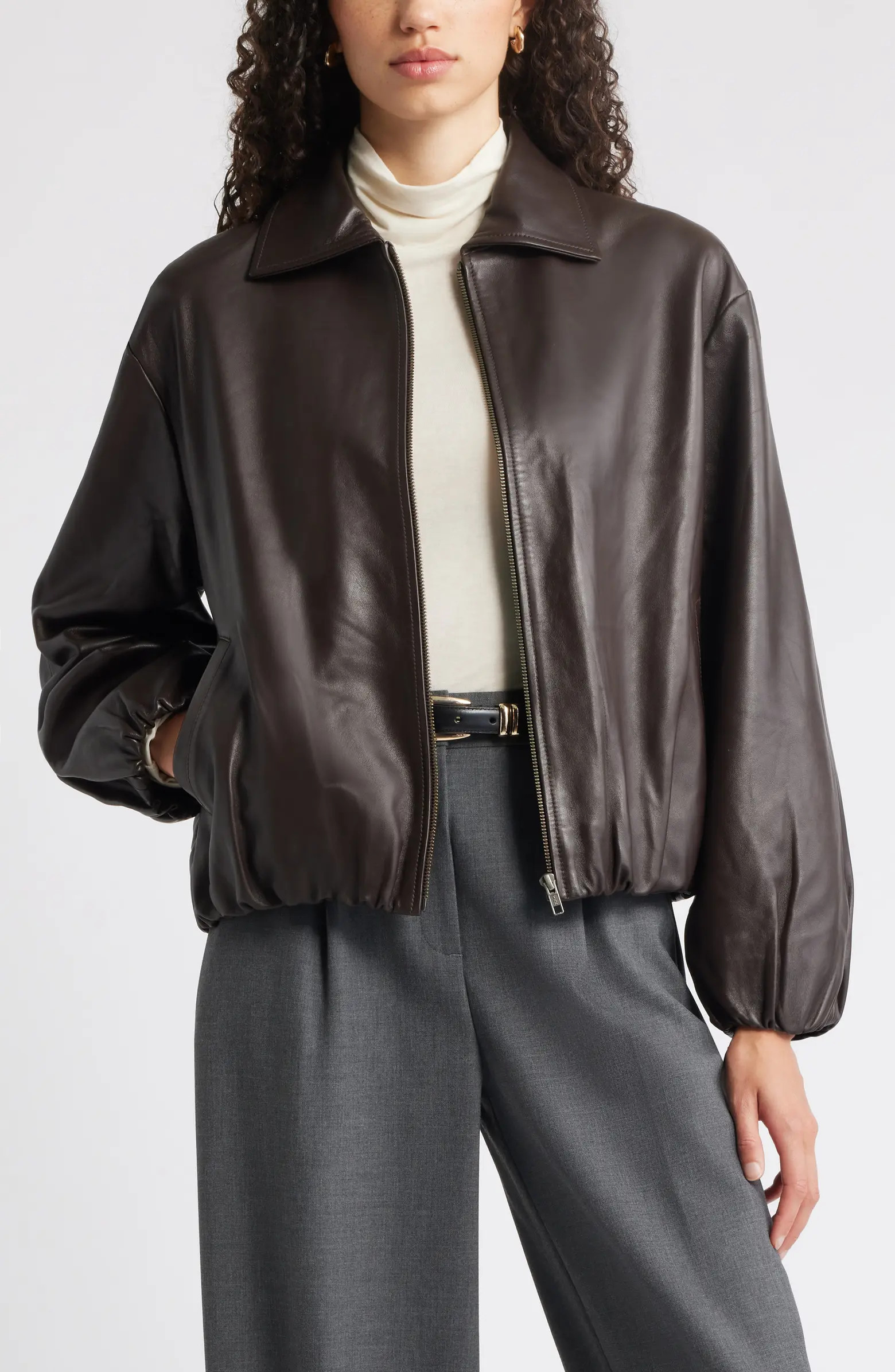 Bubble Hem Leather Jacket | Nordstrom