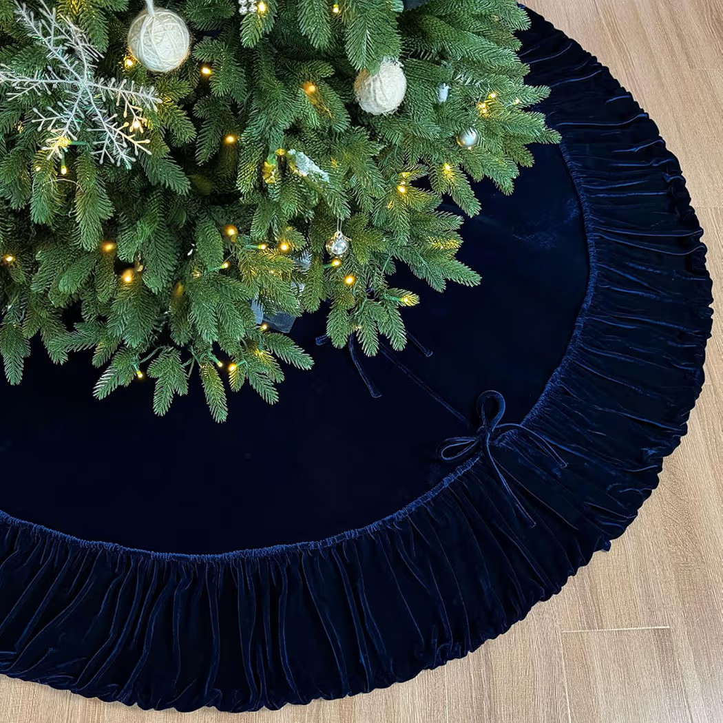 72-Inch Ruffled Velvet Christmas Tree Skirt with Foam Padding, Nylon Backing and Lace-Up Tie Clos... | Amazon (US)