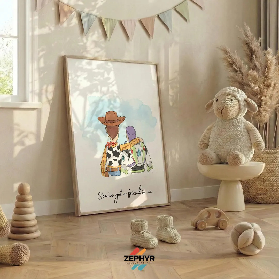 Printable Toy Story Watercolor Kids Room Wall Art, Woody and Buzz Watercolor Nursery Wall Art, Be... | Etsy (US)