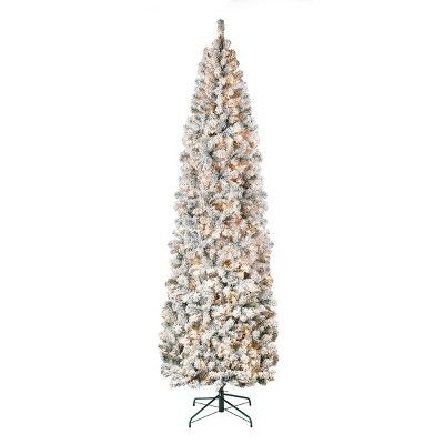 National Tree Company First Traditions Pre-Lit  Pencil Slim Flocked Acacia Hinged Artificial Chri... | Target
