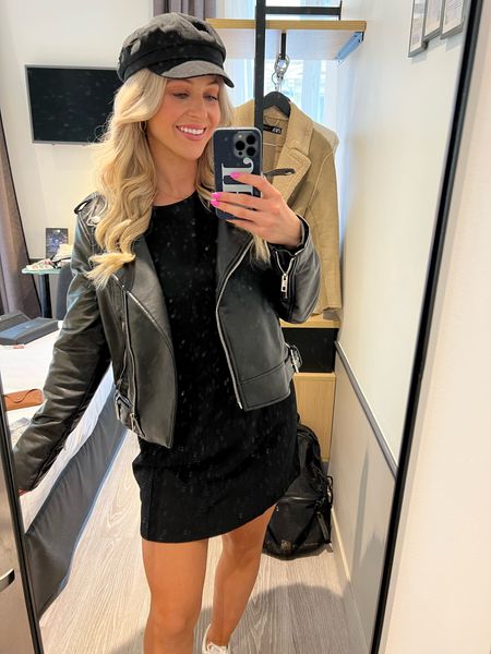 Fall outfit of the day 🖤 little black dress with black leather jacket 


#LTKstyletip