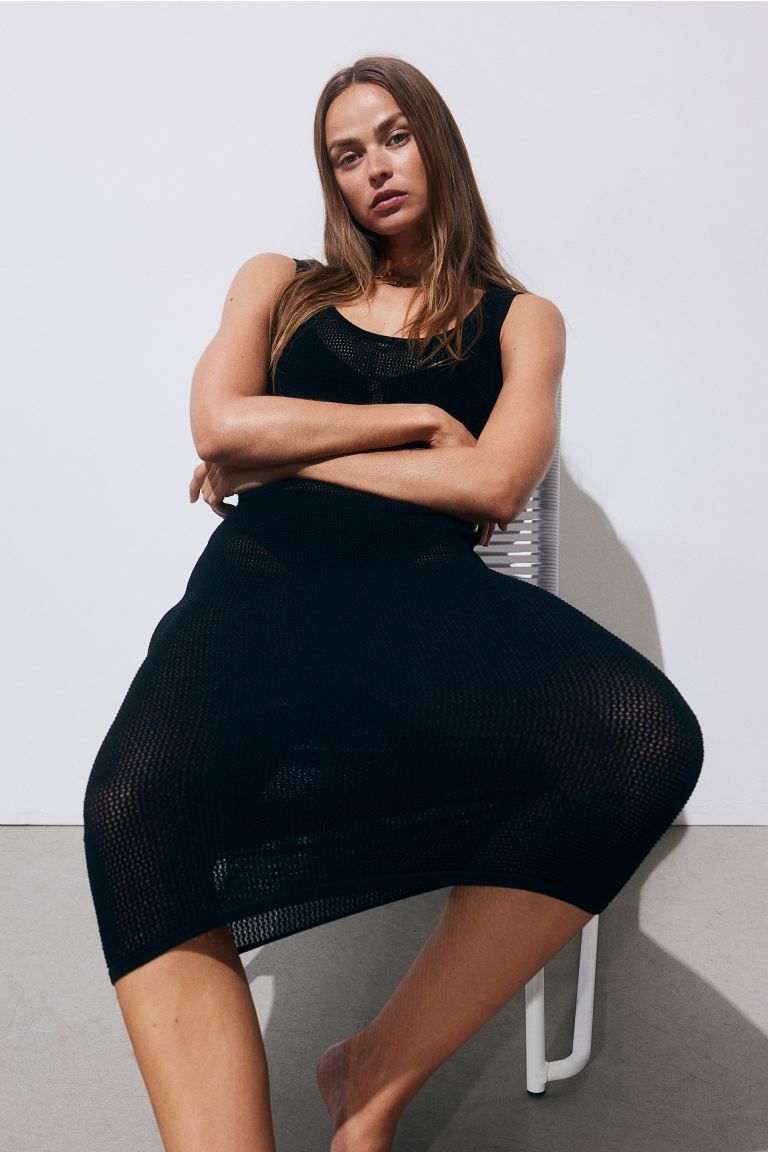 Knit Beach Dress - Sleeveless - Ankle-length - Black - Ladies | H&M US | H&M (US + CA)