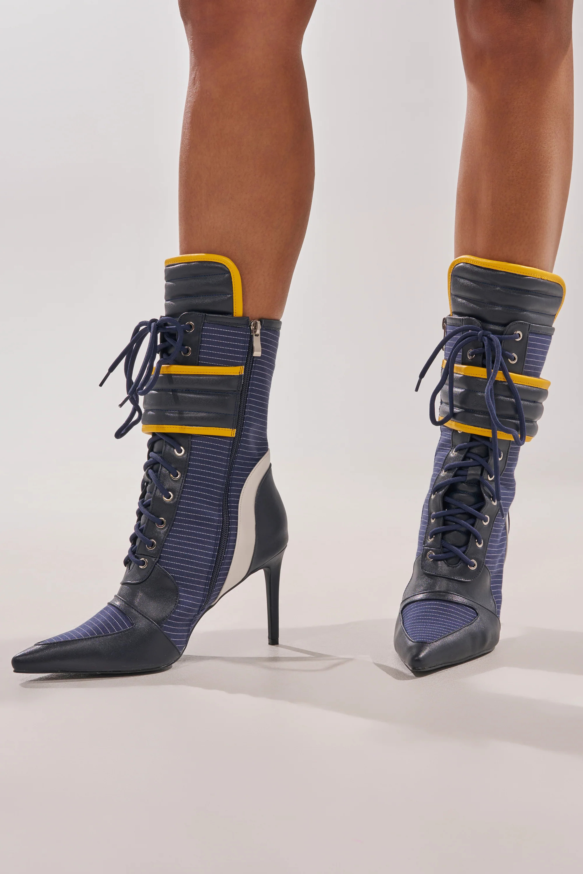 AKIRA GOLD DEMAND NAVY STILETTO BOOTIE | AKIRA