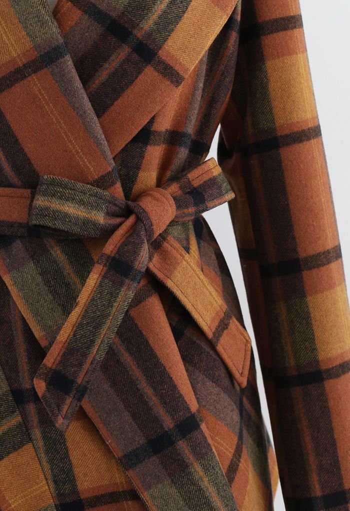 Plaid Pattern Rabato Coat in Caramel | Chicwish