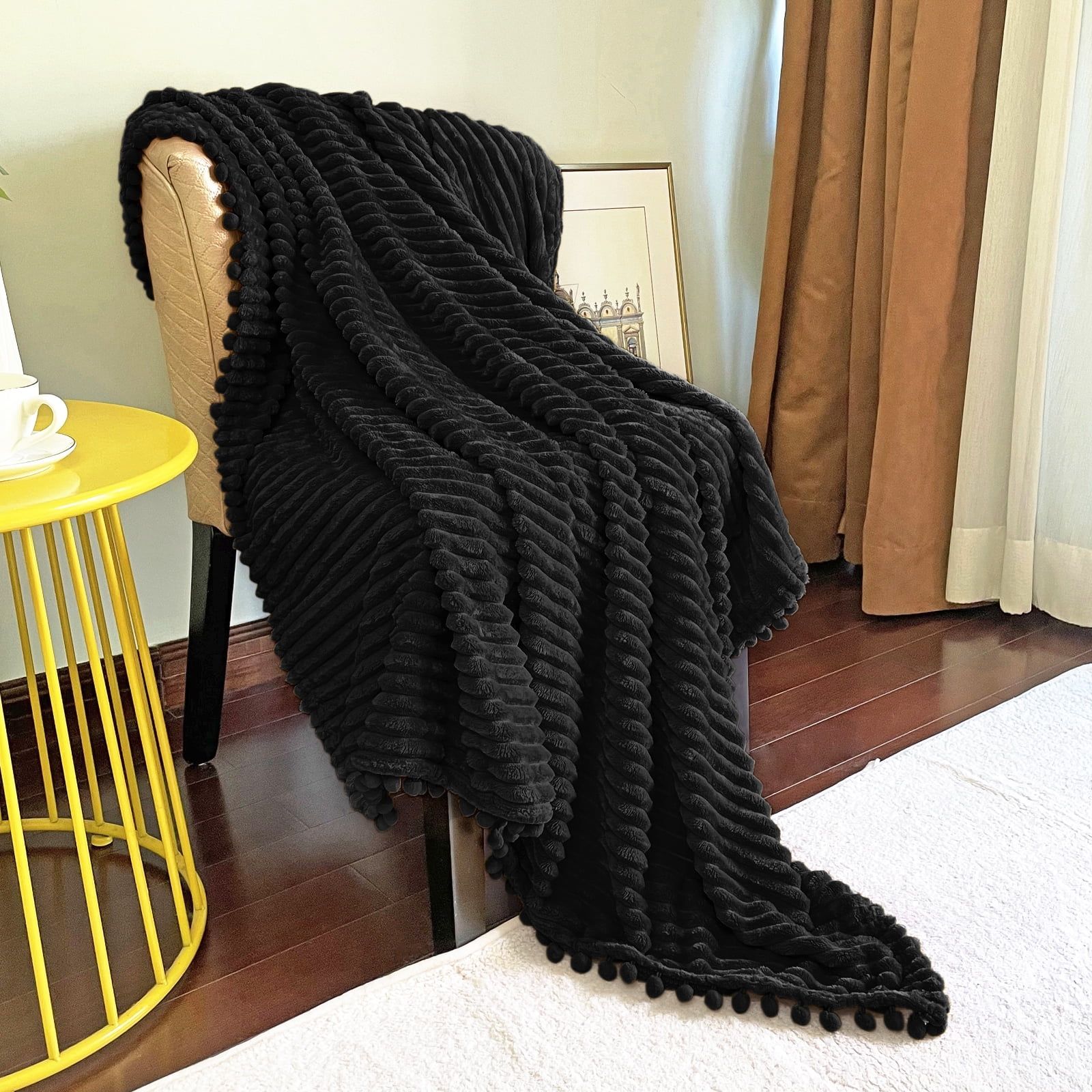 DISSA Flannel Fleece Blankets with Pompom Fringe Lightweight Soft Throw Blanket Fit Sofa Twin Bed... | Walmart (US)