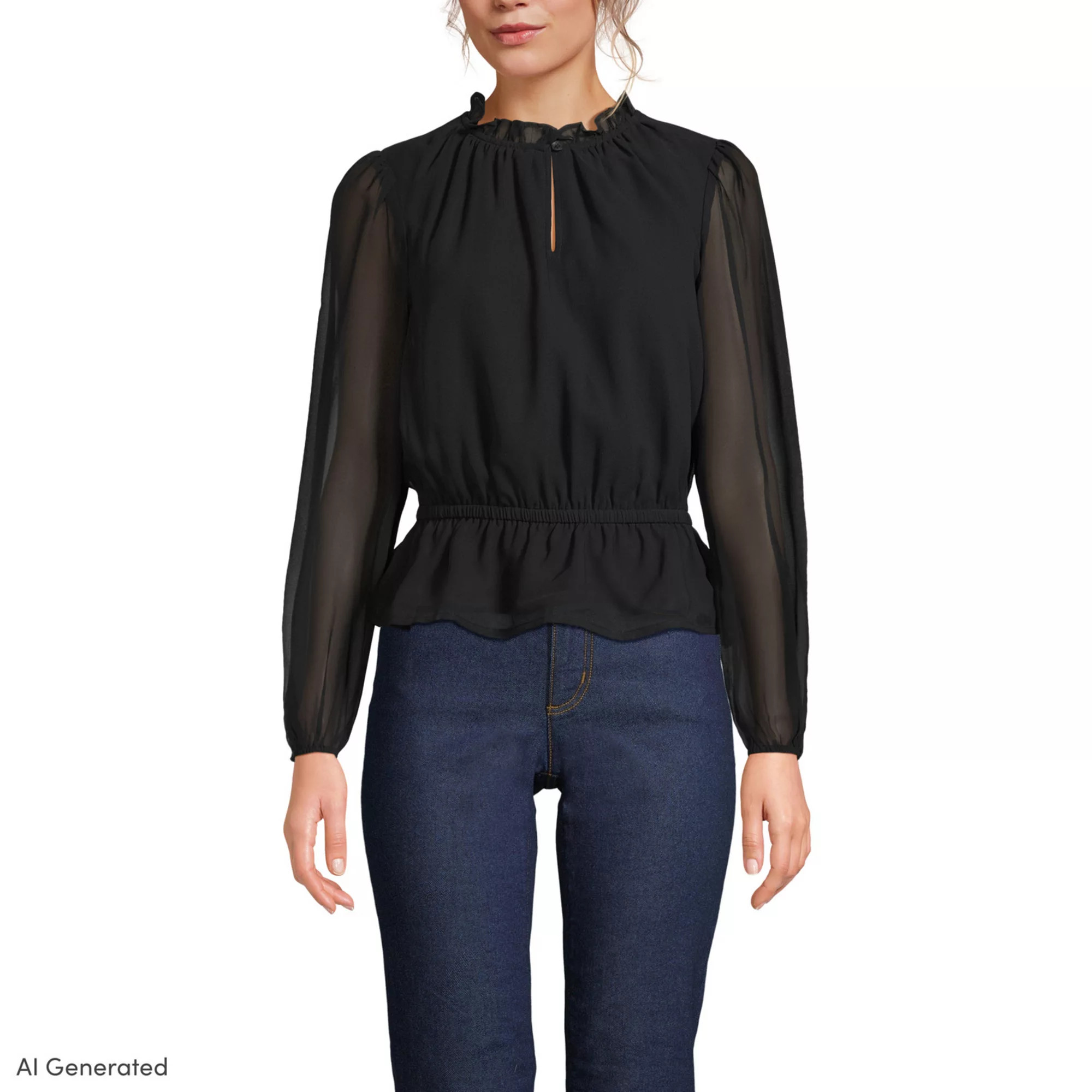 Women's Lands' End Chiffon Peplum Top With Long Sleeves | Kohl's