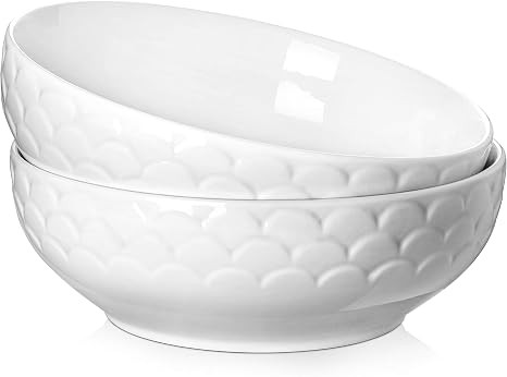 DOWAN 9.5" White Serving Bowls, 2.5 Quart Large Salad Pasta Serving Bowls, Porcelain Mixing Bowl ... | Amazon (US)