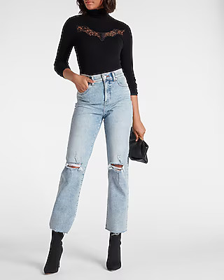 Lace Front Turtleneck Sweater | Express