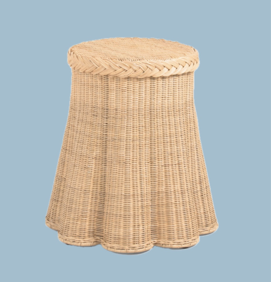 Scalloped braided rattan side table back in stock!