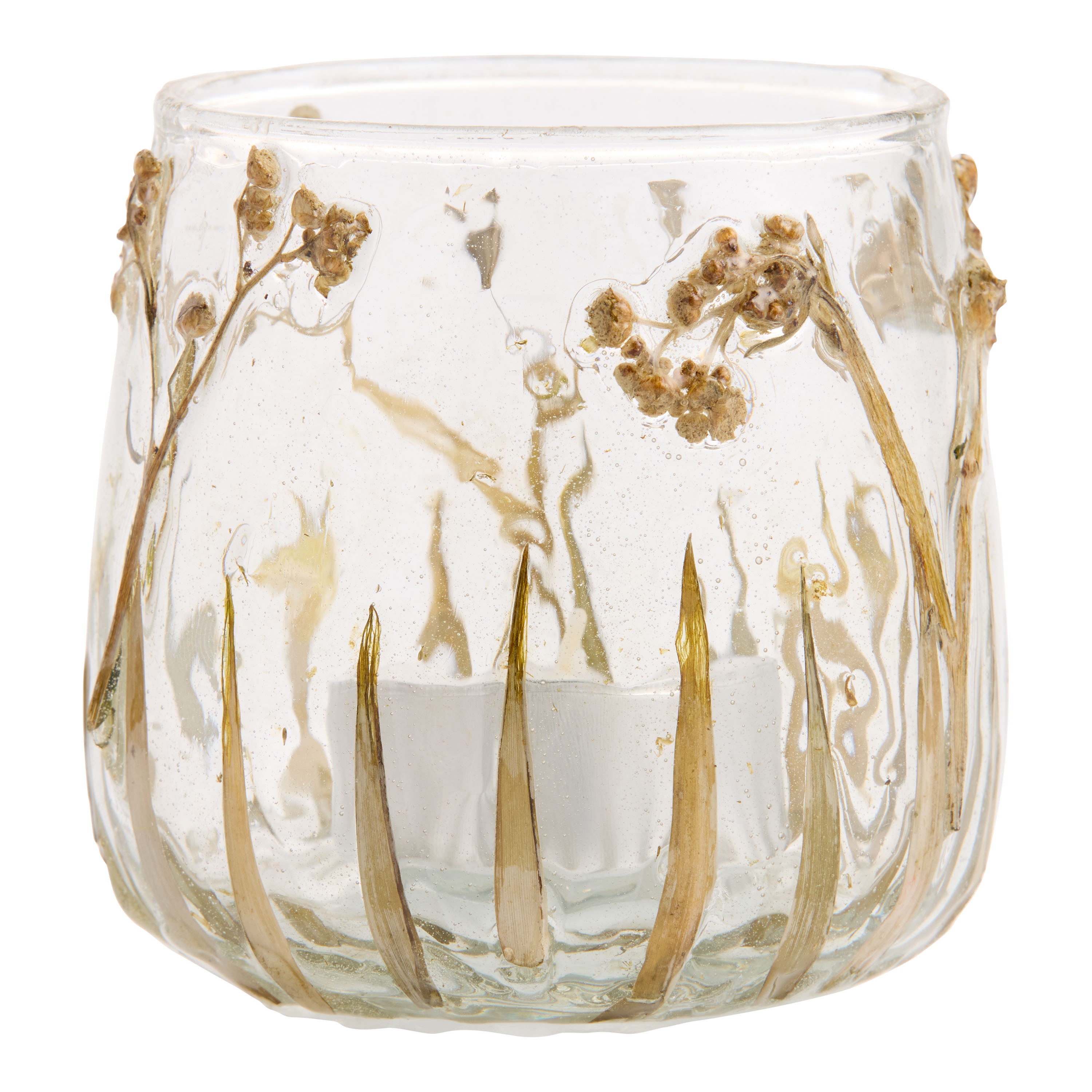 Handblown Glass Dried Botanicals Tealight Candle Holder | World Market