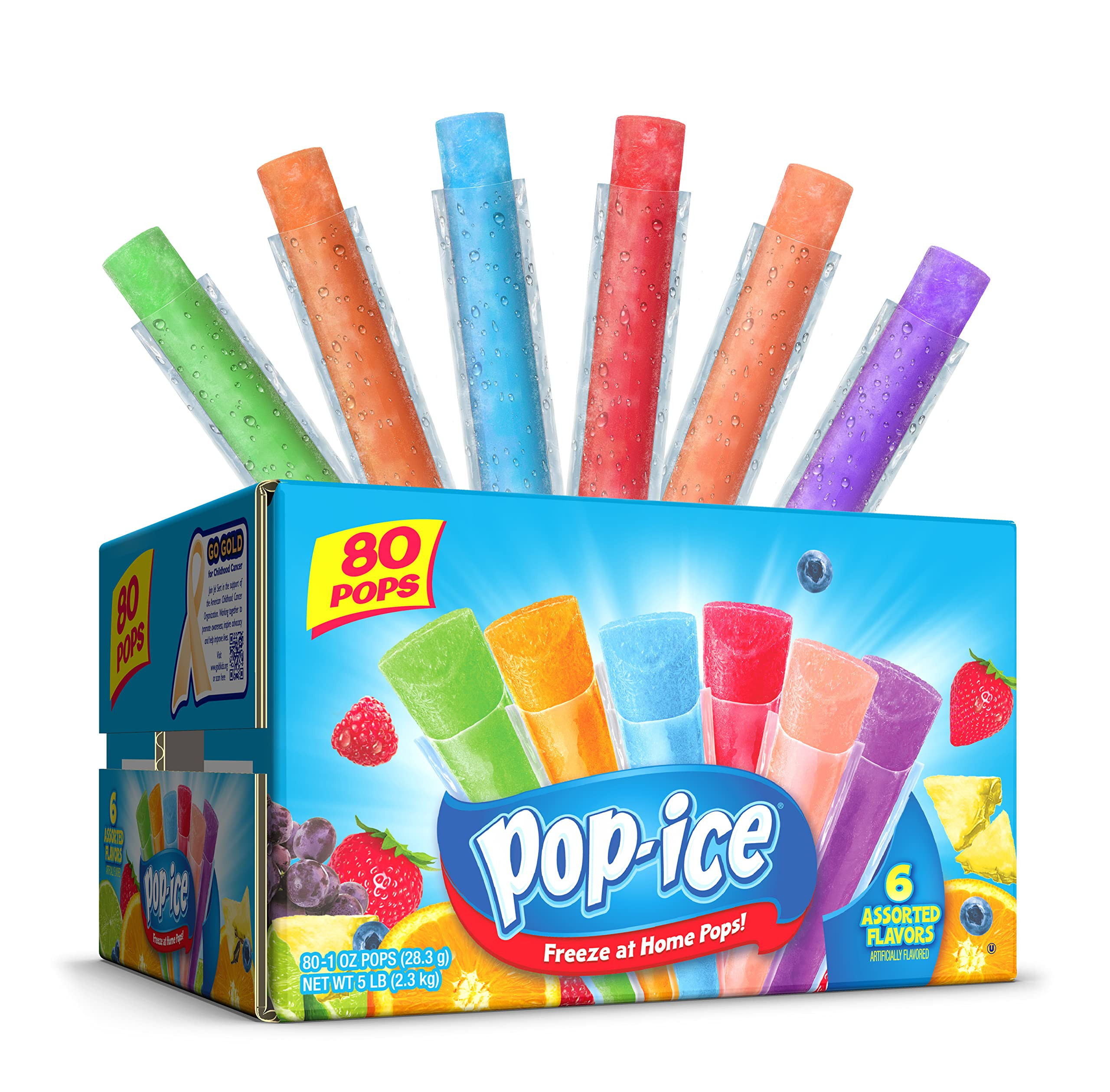 Pop Ice Popsicle Variety Pack of 1 Oz Freezer Bars, Assorted Flavors, 80 Count | Amazon (US)