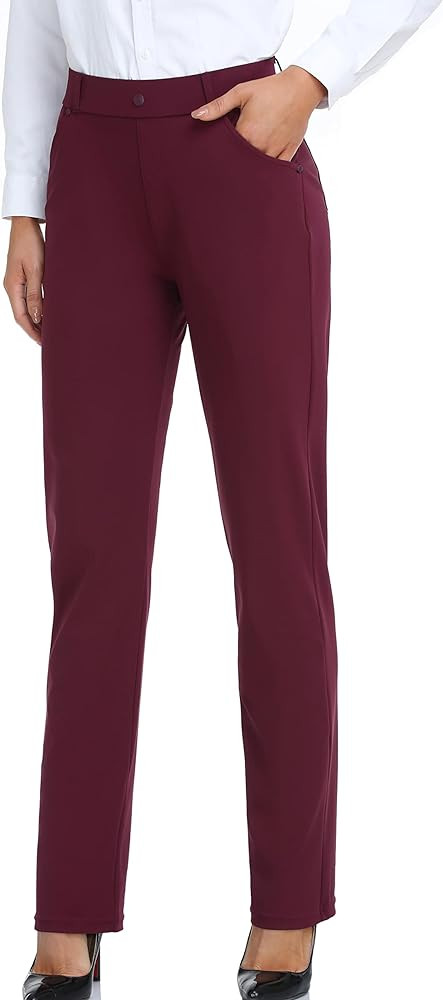 Oalka Women's Dress Pants Straight Leg Yoga Work Stretchy Pant for Office Business | Amazon (US)