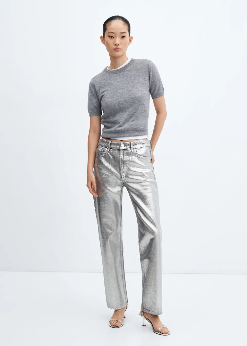 Straight foil jeans -  Women | Mango USA | MANGO (US)