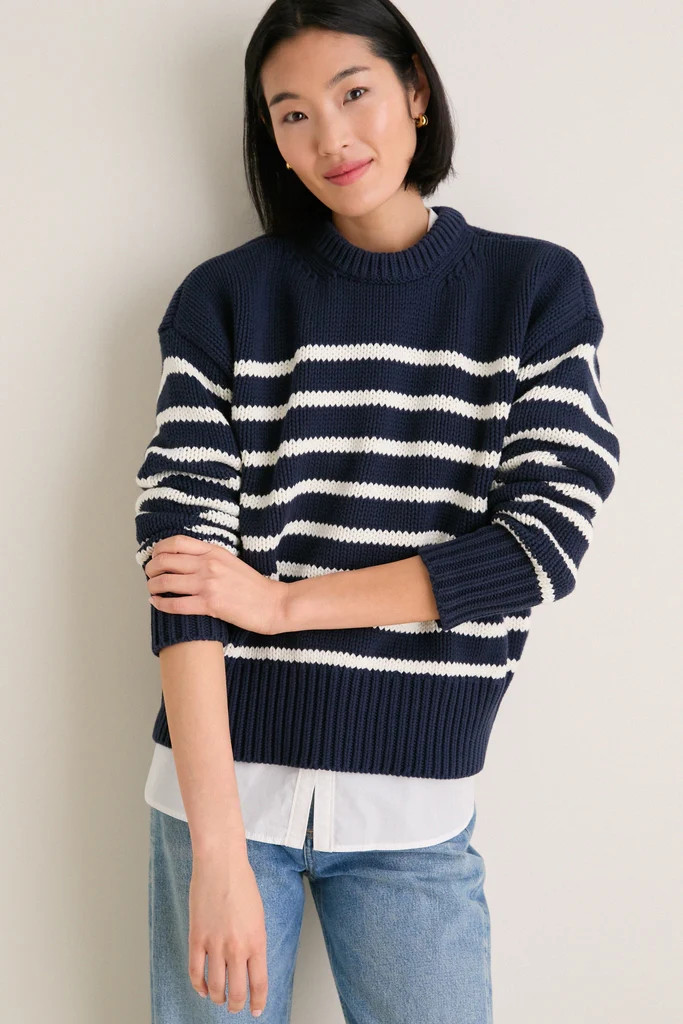 Navy and Ivory Stripe Cotton Cliff Crewneck | Tuckernuck (US)