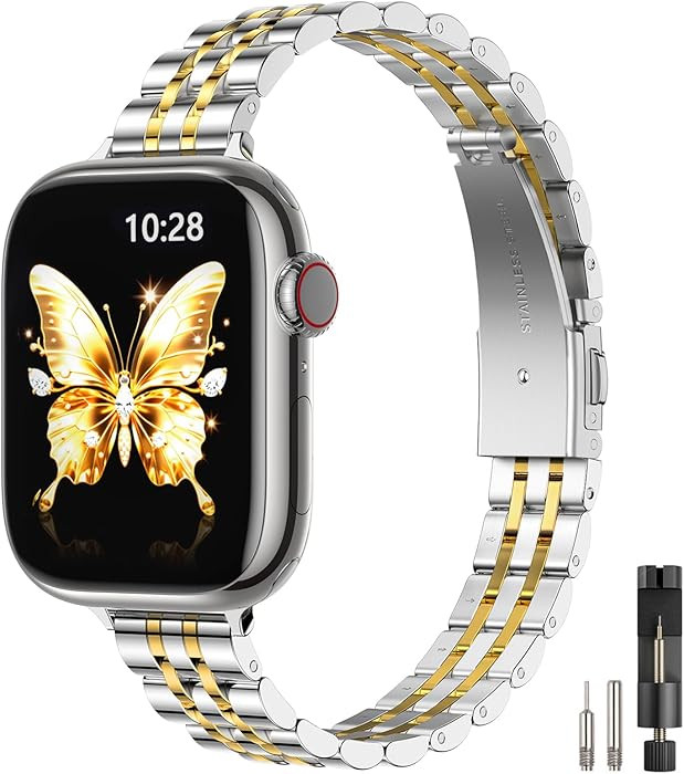 STIROLL Slim Metal Band Compatible with Apple Watch 41mm 40mm 38mm 42mm(Series 11 10) Women, Styl... | Amazon (US)