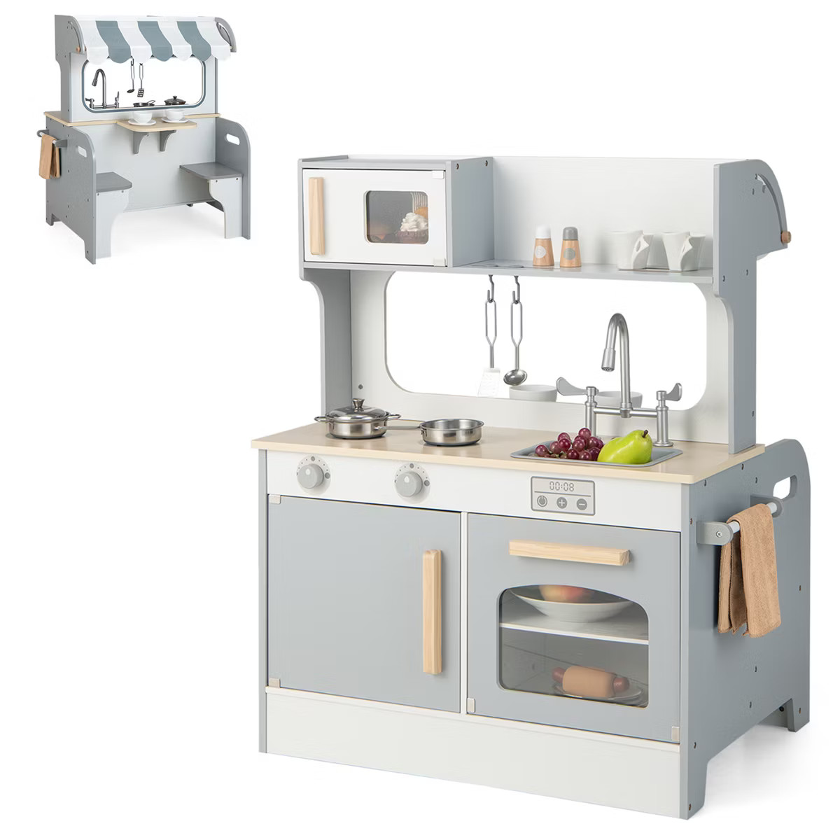 Costway 2 in 1 Kids Play Kitchen& Restaurant Double Sided Wooden Kitchen Playset Toddler | Target