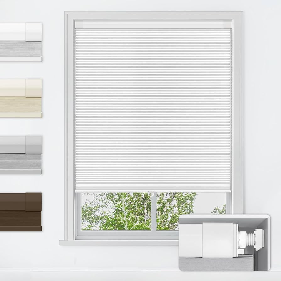 LazBlinds No Tools No Drill Cordless Cellular Shades, Blackout Light Blocking Honeycomb Shades for Home, Thermal Insulation Blinds for Windows, 21" W x 36" H, White | Amazon (US)
