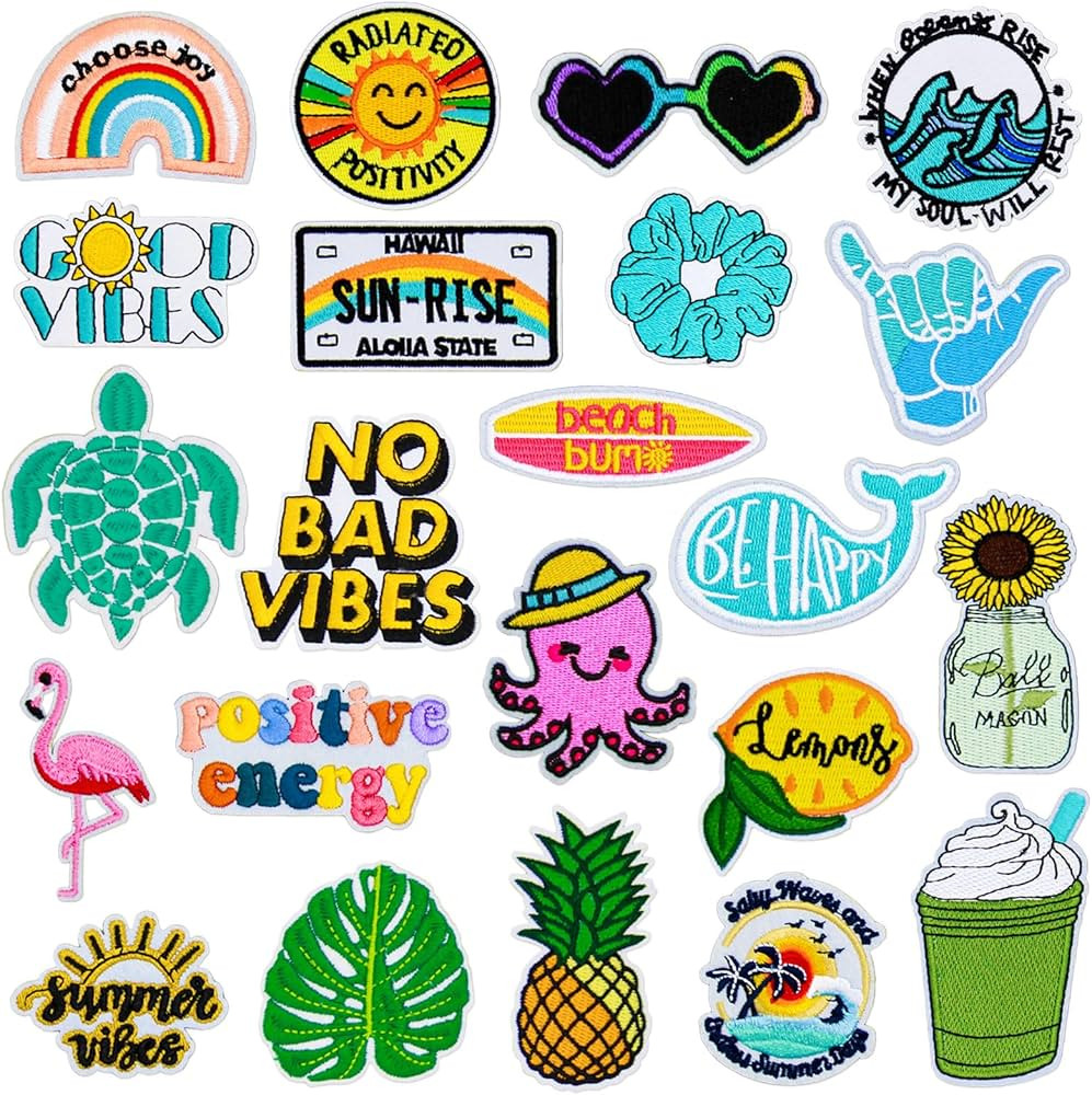 22Pcs Summer Iron on Patches Vsco Vintage Embroidered Patches Cute Hawaiian Applique Patches for ... | Amazon (US)