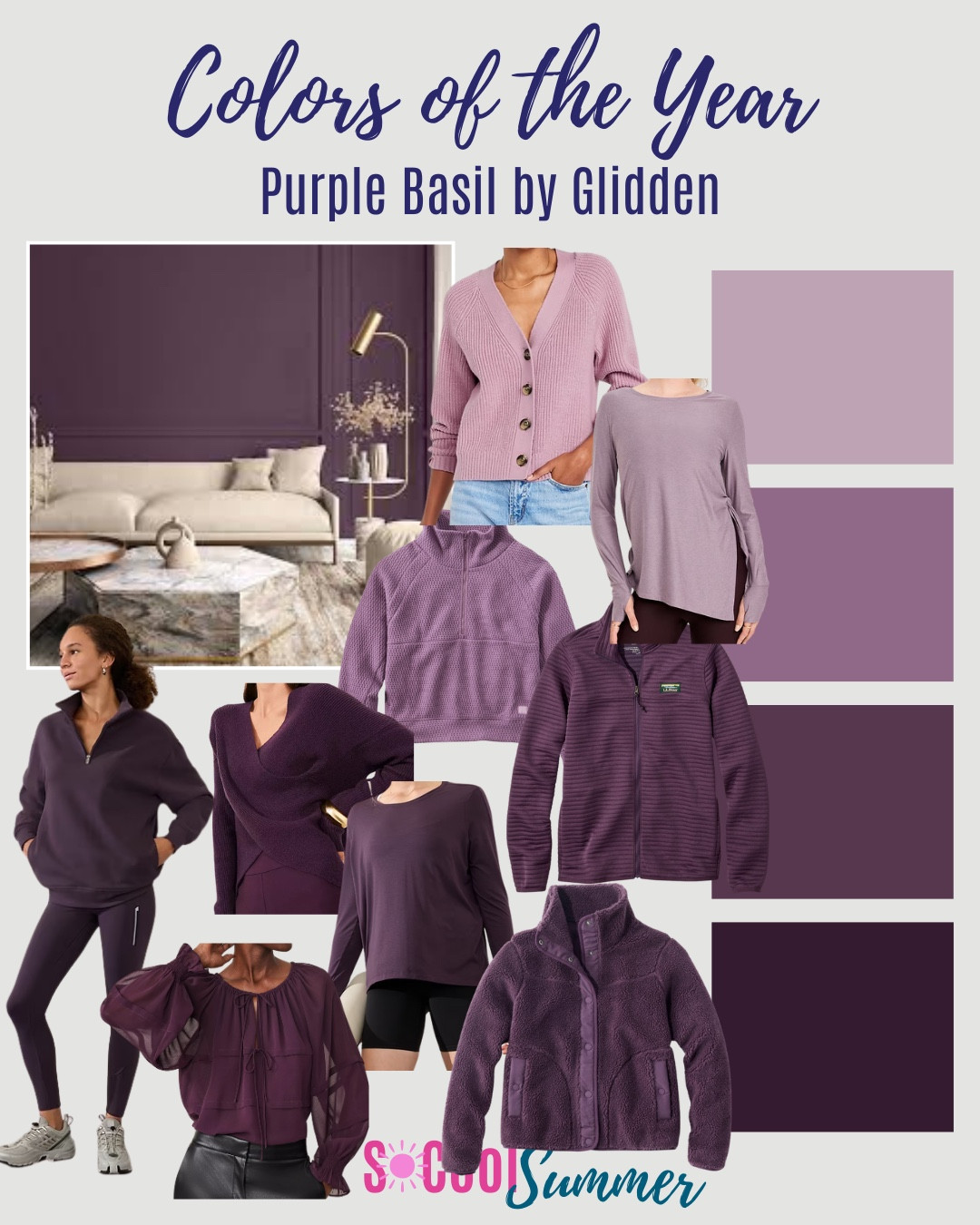 Inspired by Glidden’s “Purple Basil” Color of the Year.  My picks for similar colors in summer!

#hocsummer #coolsummer #lightsummer #truesummer #softsummer #pastelsummer #darksummer #brownsummer #sweetpeasummer #summerpalette #summerfinds

#LTKSaleAlert #LTKStyleTip #LTKFitness