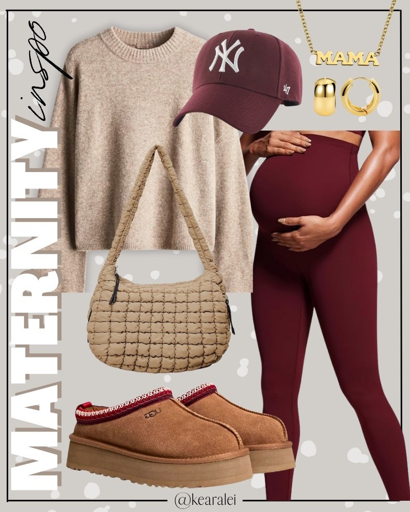 Fall winter maternity outfits pregnancy outfit idea maroon burgundy red maternity leggings over the bump with oversized tan round neck sweater and ugg tazz platform slippers look alikes maroon baseball hat cap New York Yankees 47 brand hat tan beige camel brown quilted puffer purse  carryall tote bag Amazon fall outfits affordable baby bump style || #maternity #outfits #outfit #cardigan #coatigan #amazon #pinkblush #motherhood #bump #pregnancy #pregnant
.
.
.
baby shower dress, Maternity Dresses, Maternity, over the bump, motherhood maternity, pinkblush, mama shirt sweatshirt pullover, hospital bag, nursery, maternity photos, baby moon, pregnancy, pregnant, maternity leggings, maternity tops, diaper bag, mama necklace, baby boy, baby girl outfits, newborn, mom, 

Amazon fashion, teacher outfits, business casual, casual outfits, neutrals, street style, Midi skirt, Maxi Dress, Swimsuit, Bikini, Travel, skinny Jeans, Puffer Jackets, Concert Outfits, Cocktail Dresses, Sweater dress, Sweaters, cardigans Fleece Pullovers, hoodies, button-downs, Oversized Sweatshirts, Jeans, High Waisted Leggings, dresses, joggers, fall Fashion, winter fashion, leather jacket, Sherpa jackets, Deals, shacket, Plaid Shirt Jackets, apple watch bands, lounge set, Date Night Outfits, Vacation outfits, Mom jeans, shorts, sunglasses, Disney outfits, Romper, jumpsuit, Airport outfits, biker shorts, Weekender bag, plus size fashion, Stanley cup tumbler, Target, Abercrombie and fitch, Amazon, Shein, Nordstrom, H&M, forever 21, forever21, Walmart, asos, Nordstrom rack, Nike, adidas, Vans, Quay, Tarte, Sephora, lululemon, free people, j crew jcrew factory, old navy


#LTKBump #LTKBaby #LTKootd