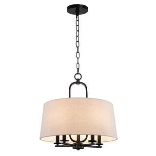 Kawoti 19 in. 5-Light Blackened Bronze Drum Chandelier with Fabric Shade 21105 | The Home Depot