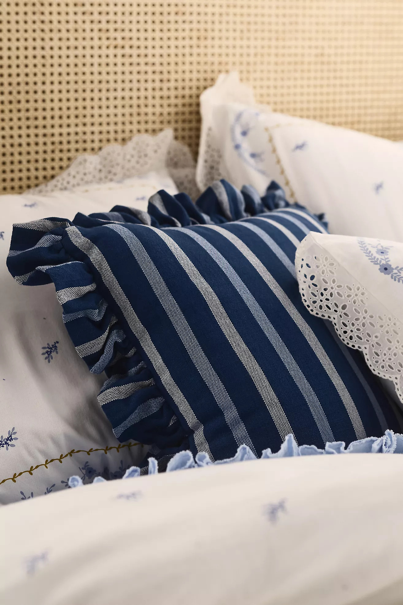 Maeve Helana Indoor/Outdoor Woven Stripe Ruffle Pillow | Anthropologie (US)