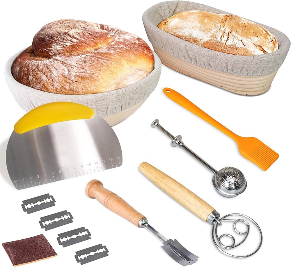 Banneton Bread Proofing Baskets, 9 Inch Round & 10 Inch Oval Sourdough Baking Basket, Complete Se... | Amazon (US)