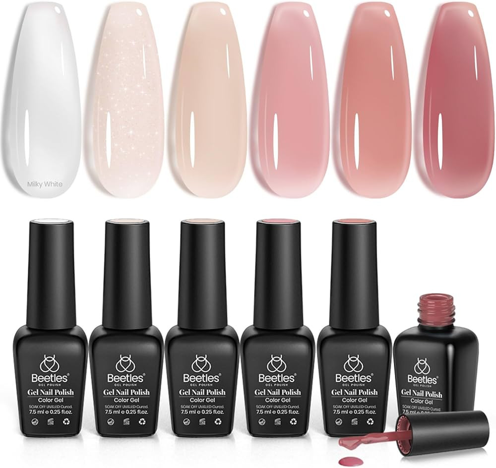 Beetles Jelly Gel Nail Polish Set 6 Colors Neutral Sheer Milky White Nude Pink Gel Polish Kit Tra... | Amazon (CA)