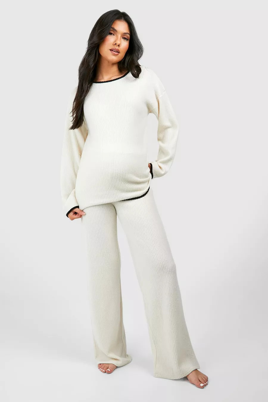 Maternity Contrast Soft Rib Loungewear Set | boohoo (US & Canada)