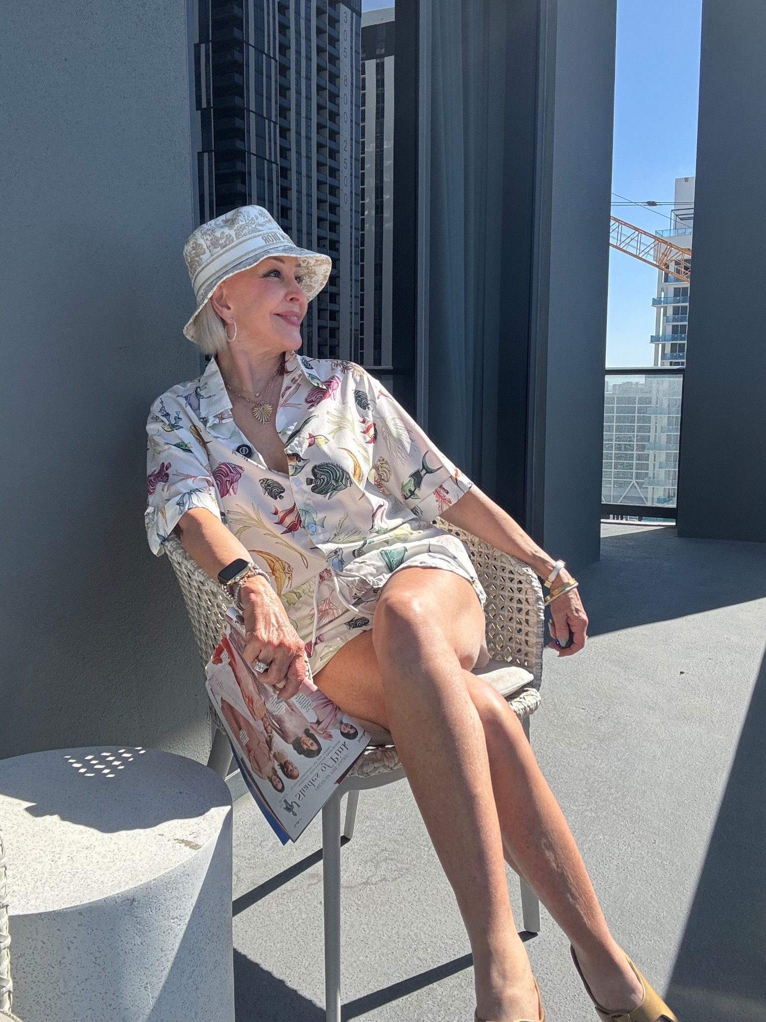  Fish Printed Blouse Shirts Tops Bodycon Shorts Cocktail Party Outfits Tracksuit Sweatsuit Set
Dior bucket hat 
Jane Win heart necklace
Lagos Apple Watch band


#LTKOver40 #LTKTravel #LTKFindsUnder50