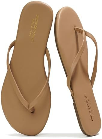 Project Cloud Flip Flops for Women - Memory Foam Flats Summer Sandals for Women 2025 - Vegan Leat... | Amazon (US)