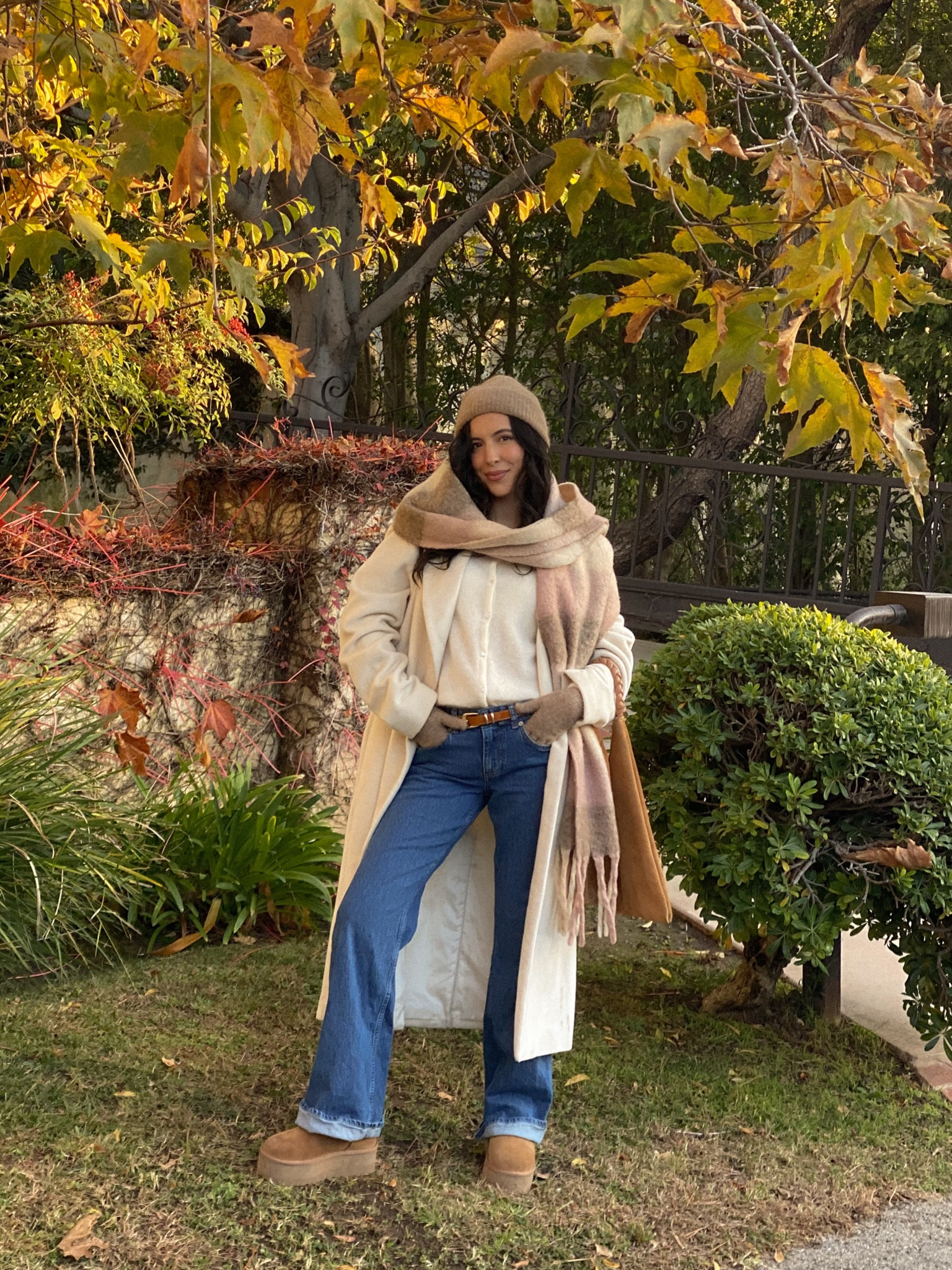 winter ootd ~ Sezane brown beanie and gloves, Meshki white oversized coat, uggs, blue low rise Abercrombie jeans 

#LTKStyleTip #LTKFindsUnder100 #LTKTravel