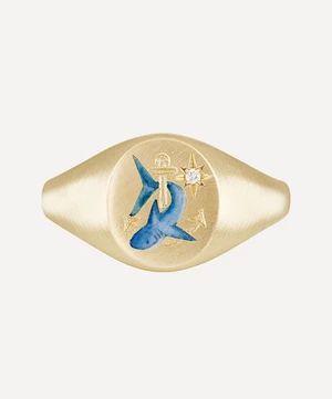 18ct Gold The Shark and Anchor Diamond Signet Ring | Liberty London (UK)