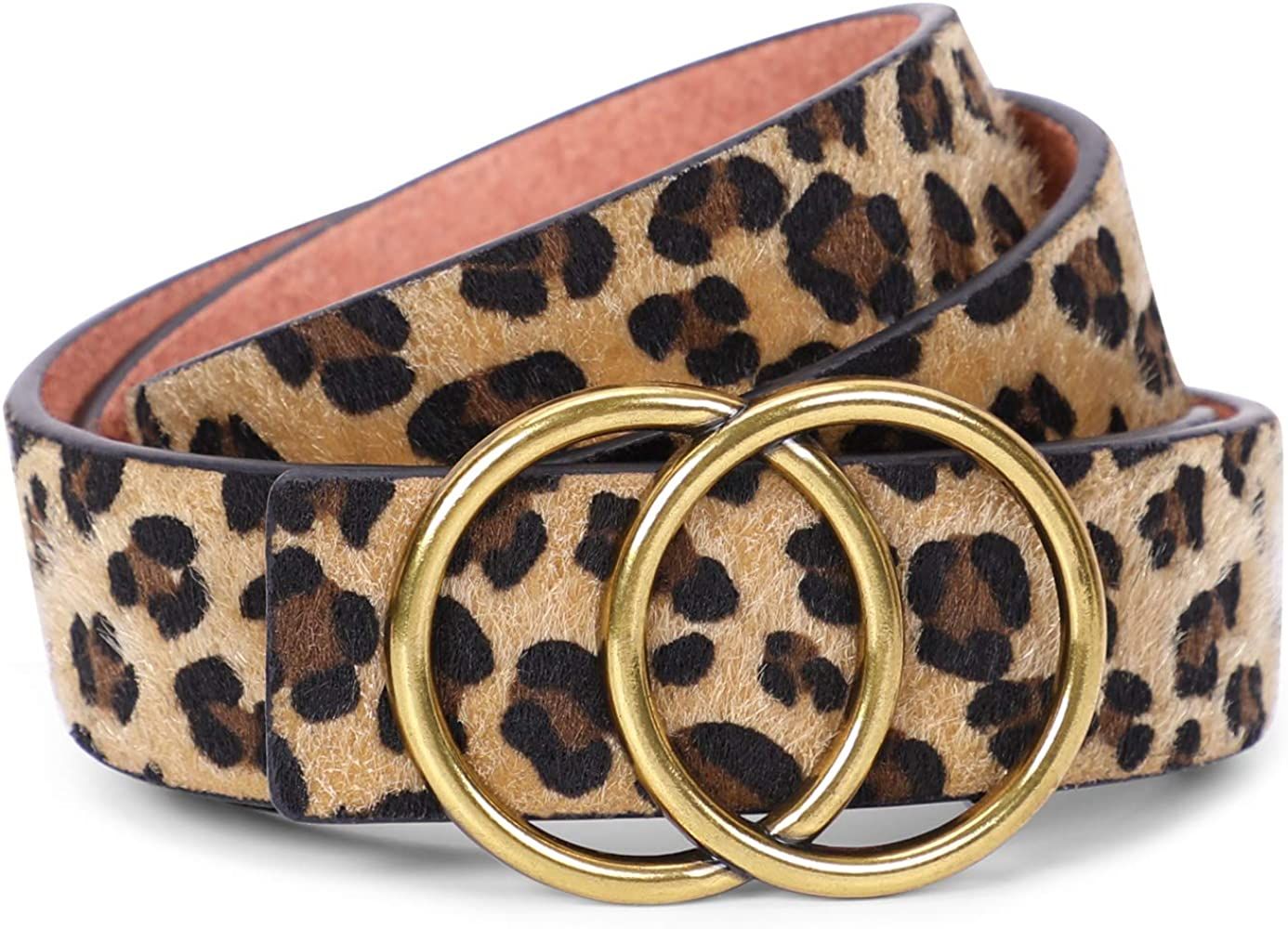 Womens Leopard Belt with Removable Gold Double Ring Buckle for Jeans by SANSTHS | Amazon (US)