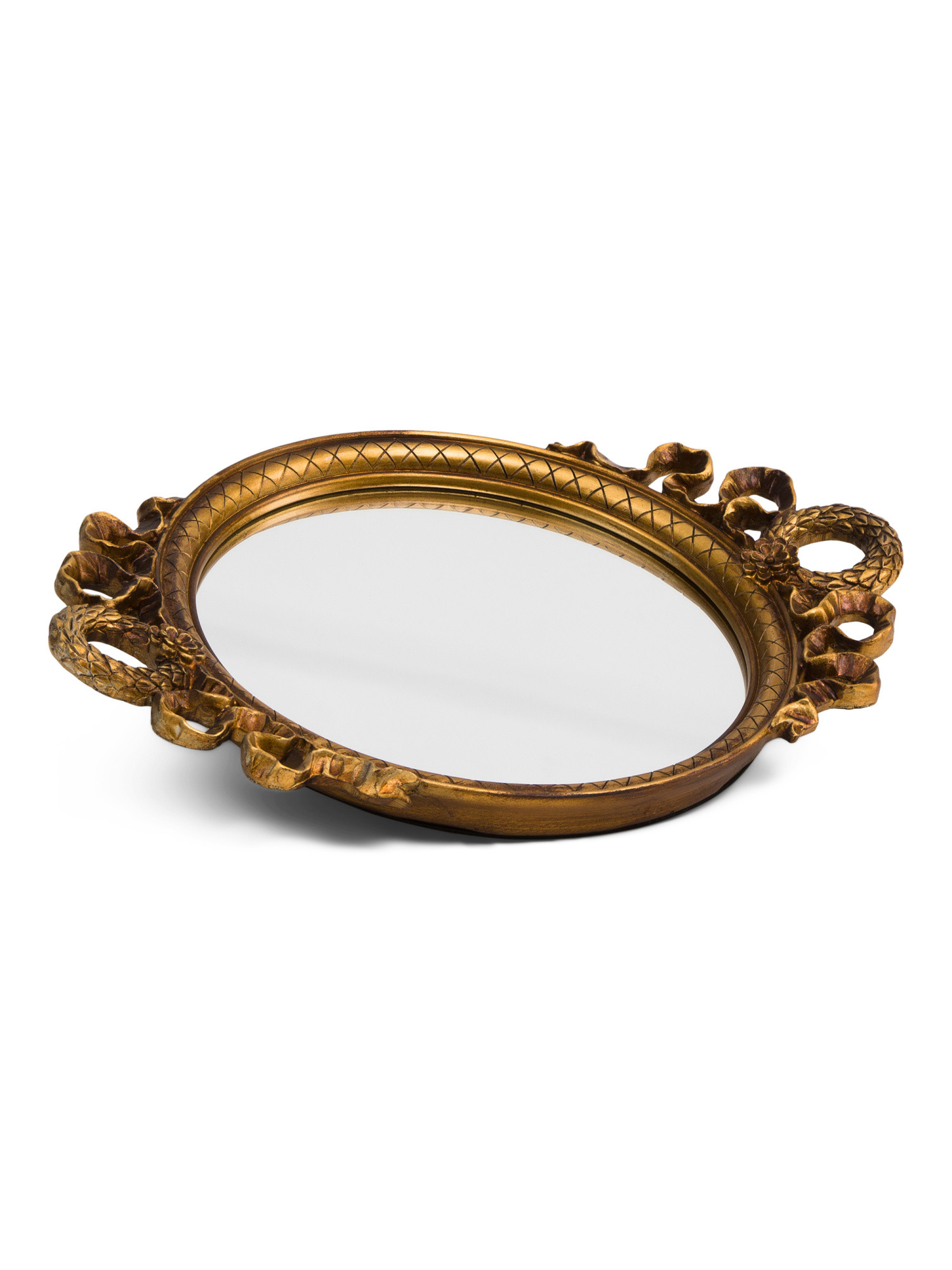 14.5x10 Ornate Scrollwork Handle Oval Mirror Tray | TJ Maxx