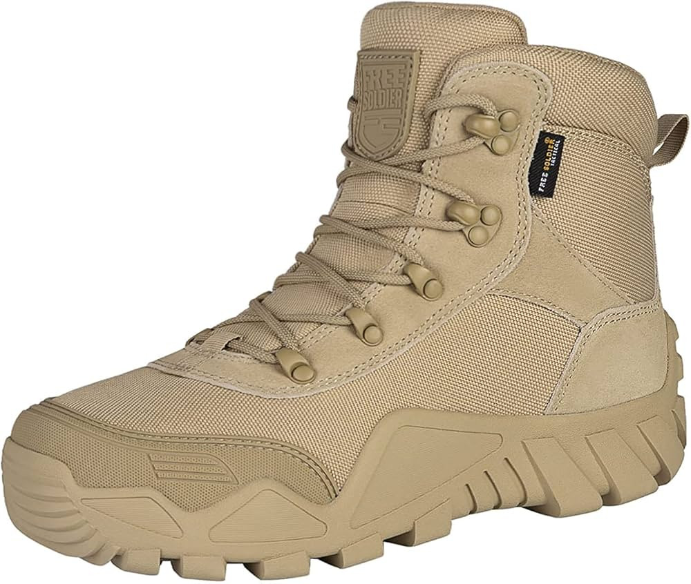 FREE SOLDIER Men's Waterproof Hiking Boots Tactical Work Boots Outdoor Lightweight Military Boots | Amazon (US)
