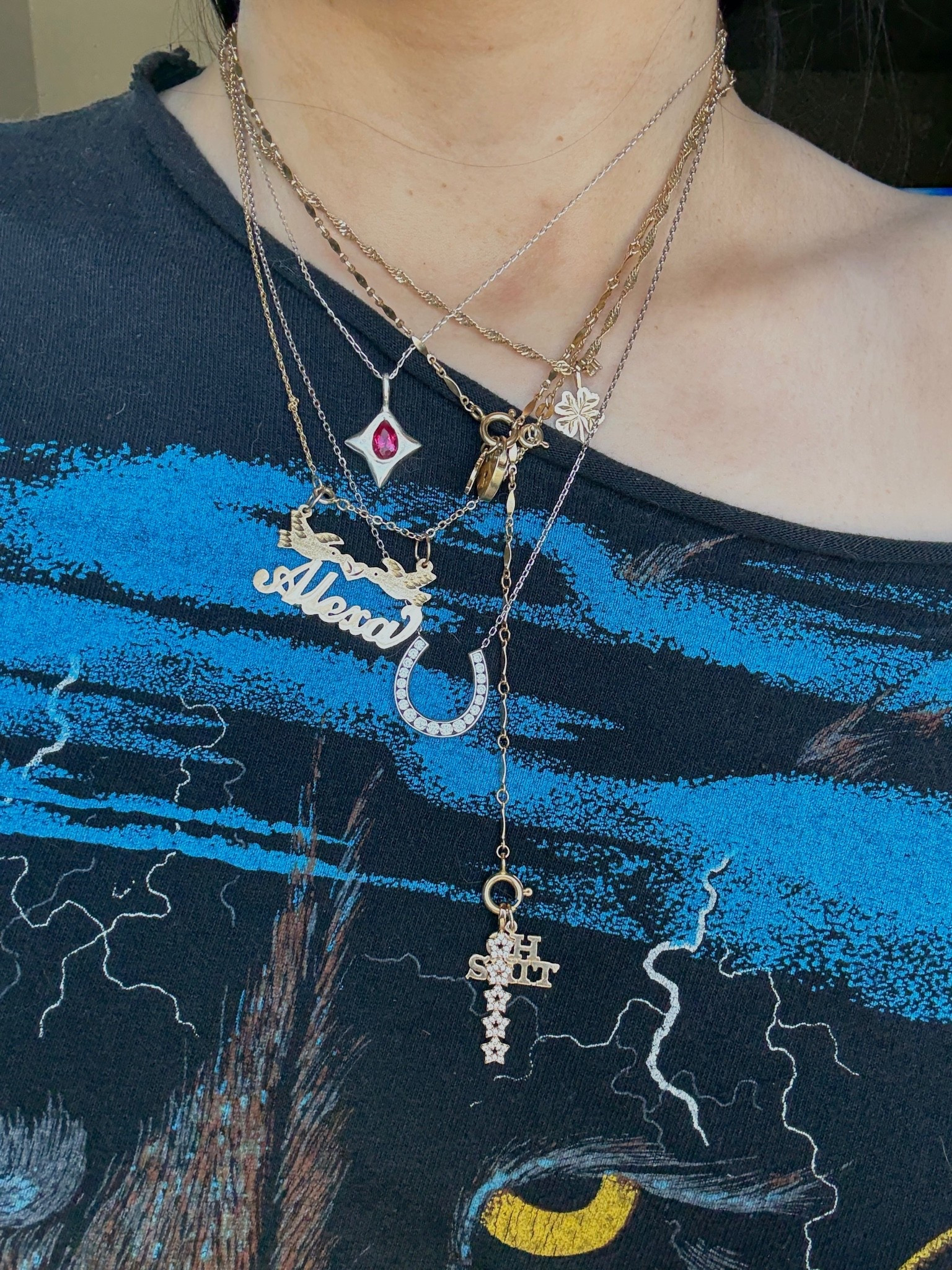 Necklace stack 

14k gold nameplate and “oh shit” charm are from Yeah it’s Jewelry. Lariat from Brave Daughters Jewelry.

#affordablejewelry
#finejewelry
#14kgoldnecklace
#jewelryinspo #necklaces #necklaceinspo
#necklacestack #jewelrystack #etsyjewelry #amazonjewelry
#LTKFindsUnder50
#LTKFindsUnder100
#LTKGiftGuide
