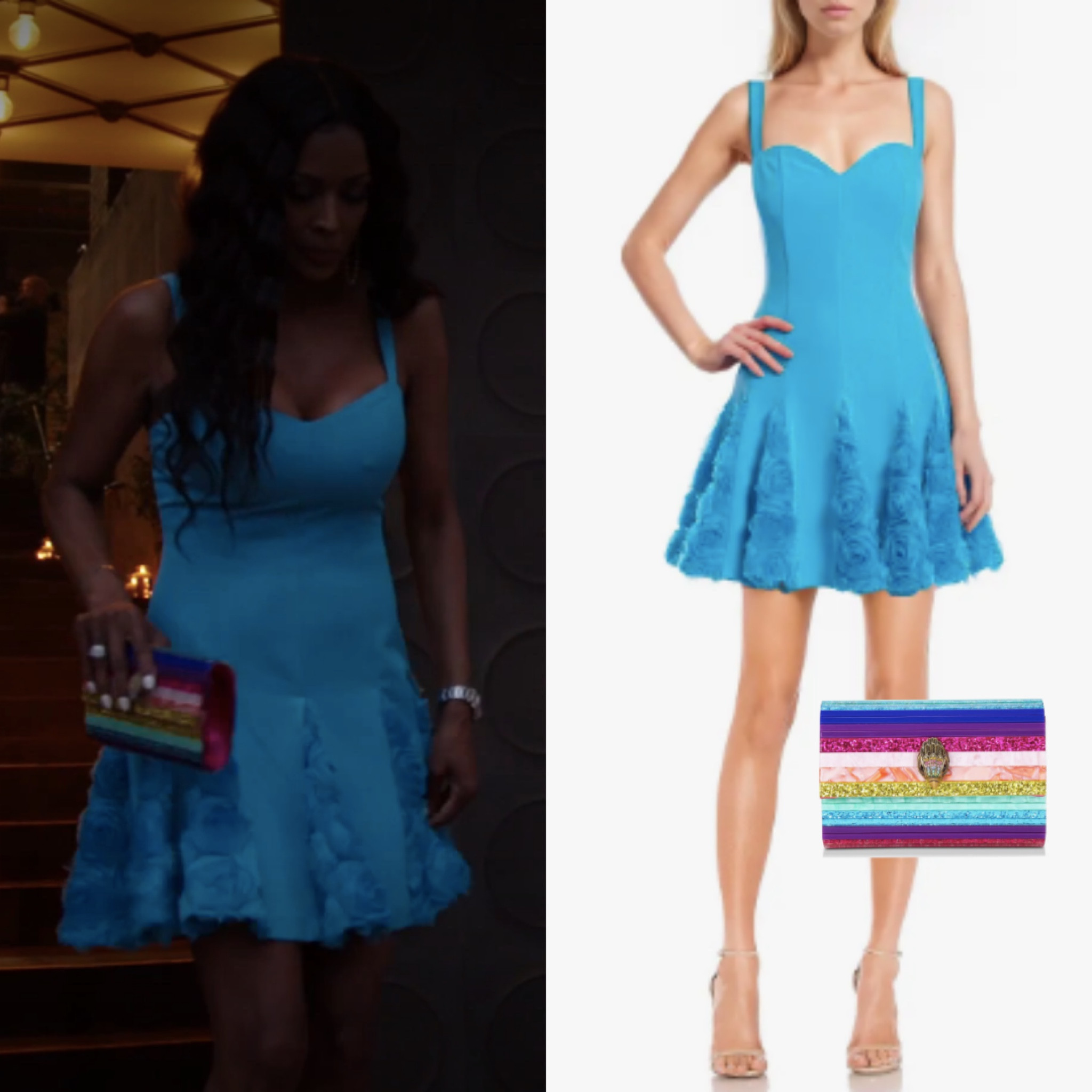 Stacy Rusch’s Turquoise Pleated Dress